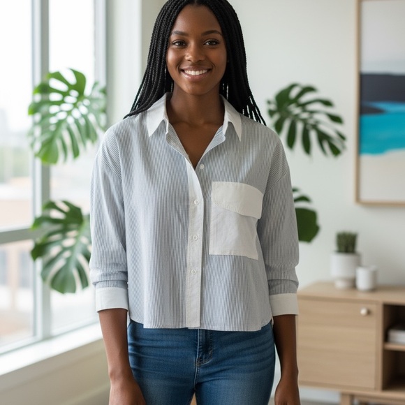 Madewell Blue and White Striped Shirt - Picture 1 of 3